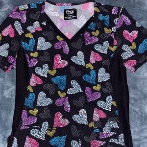 Cherokee Multicolor Heart Scrub Top